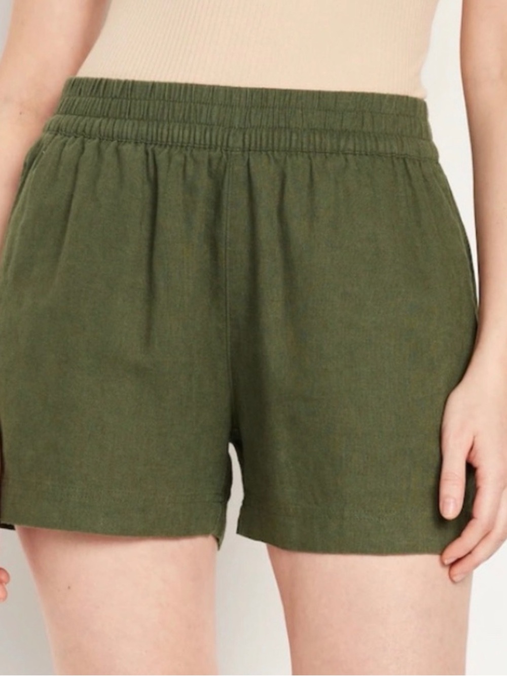 Old Navy Olive Linen High-Waist Elastic Shorts